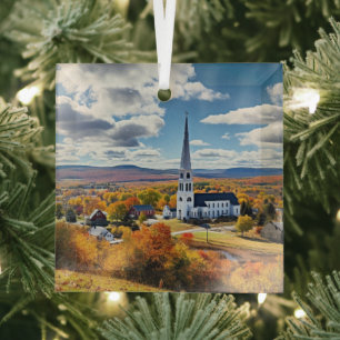 Het landschap van New England in de Herfst Glas Ornament
