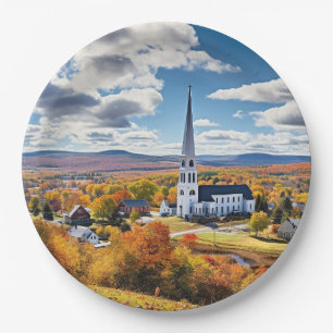 Het landschap van New England in de Herfst Papieren Bordje