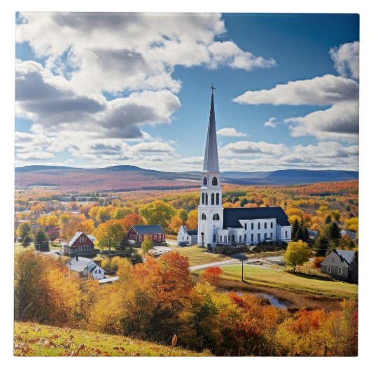 Het landschap van New England in de Herfst Tegeltje (Voorkant)