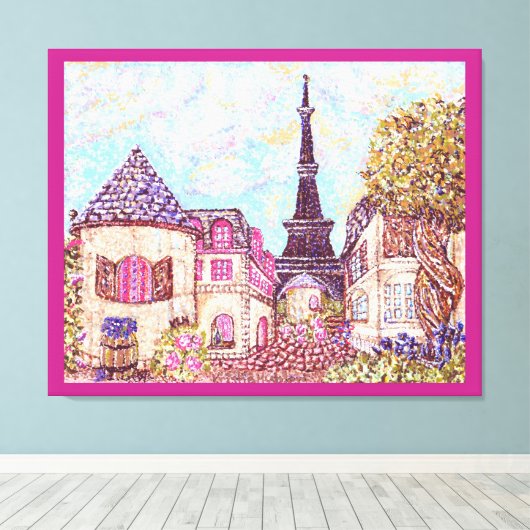 Het landschapscanvas met pointillisme in Parijs, g Canvas Afdruk (Insitu (Houten vloer))