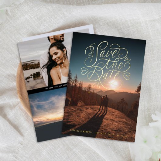 Het laten van de Foto sparen de Datum goud Folie Uitnodiging