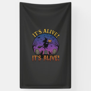 Het Leeft Halloween Heks Pompoen Zwarte Kat Grafst Spandoek