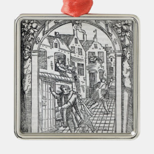 Het leegmaken van de kamerpotten metalen ornament