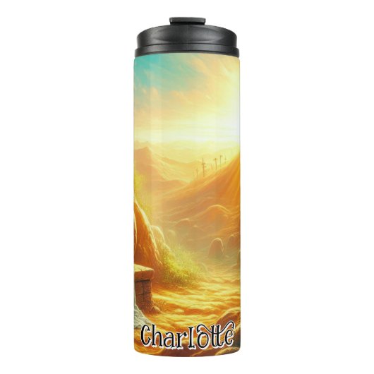 Het lege graf en de kruizen van Jezus Thermosbeker (Voorkant)