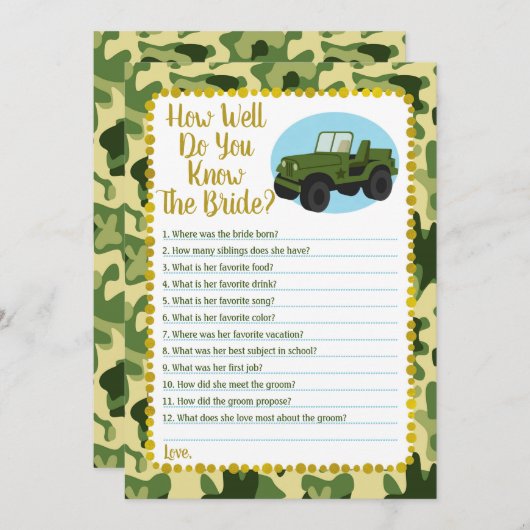 Het leger Camo hoe goed ken je het spel? Kaart (Voorkant / Achterkant)
