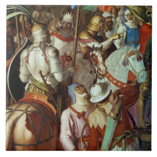 Het leger van Saracen buiten Parijs, 730-32 AD Tegeltje