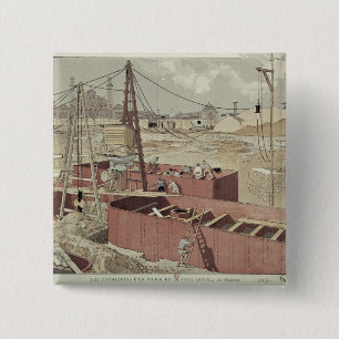 Het leggen van de fundamenten voor de Eiffeltoren Vierkante Button 5,1 Cm