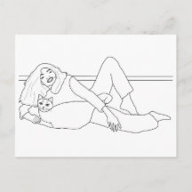 Het leggen van meisjes door katten, het kleuren va