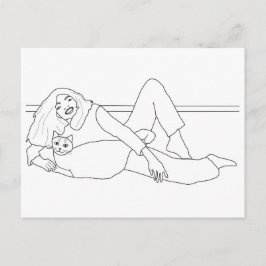 Het leggen van meisjes door katten, het kleuren va briefkaart