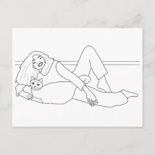 Het leggen van meisjes door katten, het kleuren va briefkaart