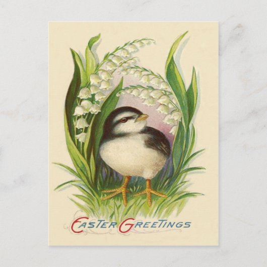 Het Lelietje-van-dalen van het Kuiken van Pasen Feestdagenkaart (Voorkant)