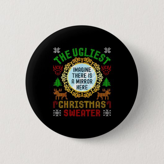 Het lelijkste kersttrui met een afbeelding van een ronde button 5,7 cm (Voorkant)
