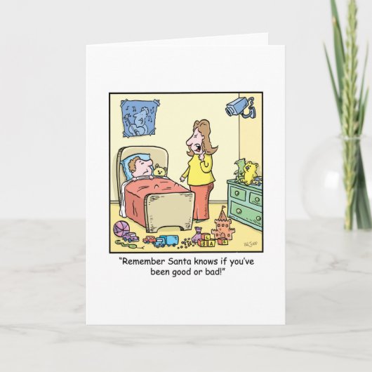 Het Letten op van de Kerstman van de Cartoon van Feestdagen Kaart (Voorkant)