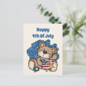 Het leuke beer van 4 juli voegt tekst toe feestdagenkaart (Staand voorkant)