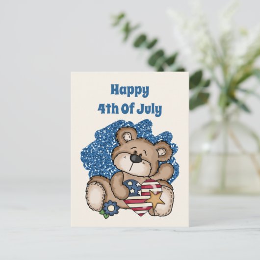 Het leuke beer van 4 juli voegt tekst toe feestdagenkaart (Staand voorkant)