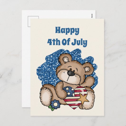 Het leuke beer van 4 juli voegt tekst toe feestdagenkaart (Voorkant / Achterkant)