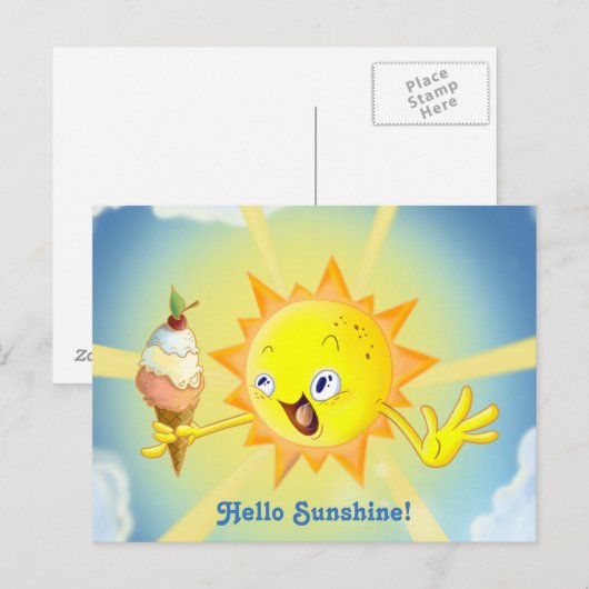 Het leuke Briefkaart van Kawaii van de Zon van de (Voorkant / Achterkant)