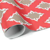 Het leuke girly rode monogram van het ikat cadeaupapier (Rol Hoek)