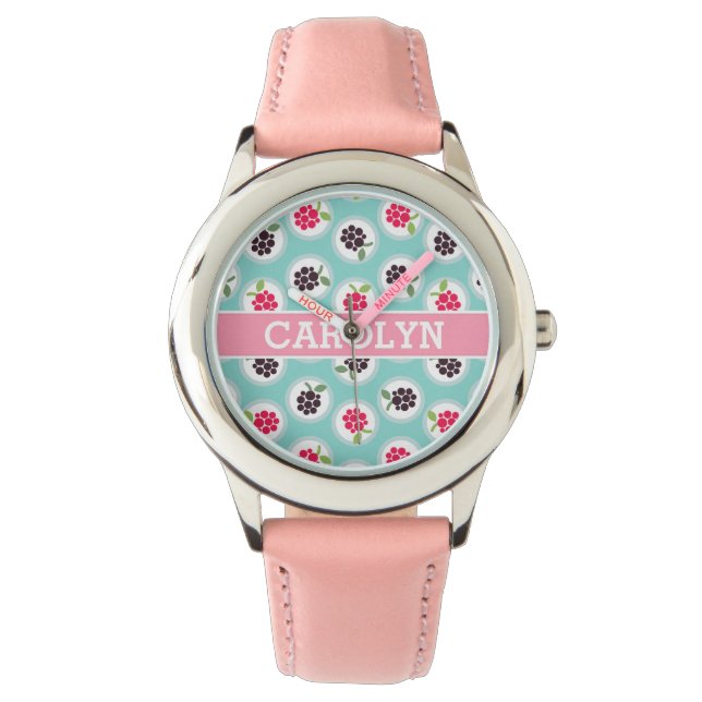 Het leuke girly turkooise monogram van horloge (Voorkant)