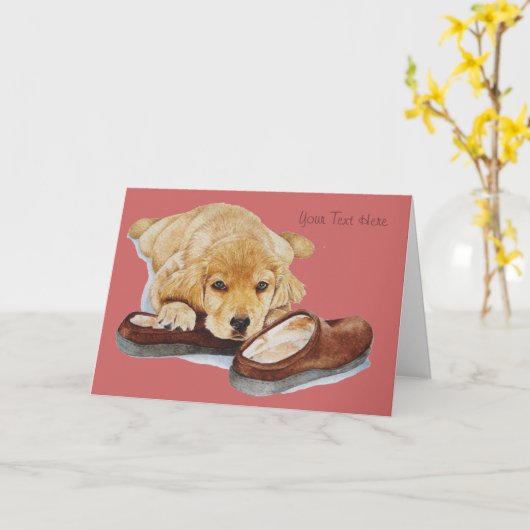 het leuke gouden puppy wint hond het denken aan u kaart (Gele Bloem)