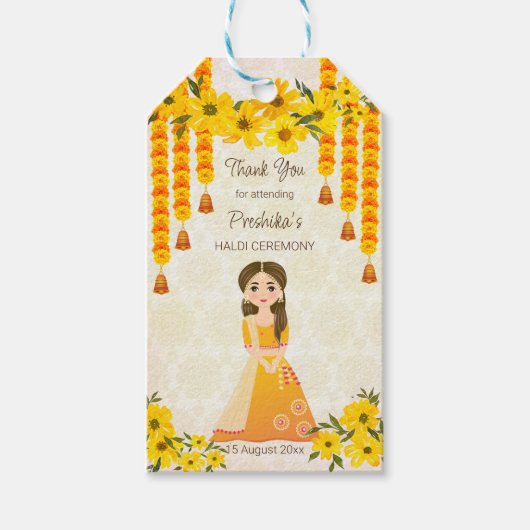 Het leuke Indiase meisje Haldi gepersonaliseerd Cadeaulabel (Voorkant)