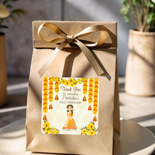 Het leuke Indiase meisje Haldi gepersonaliseerd Vierkante Sticker