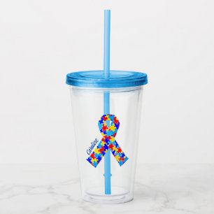 Het leuke Lint van het Autisme van de Douane Acryl Drinkbeker