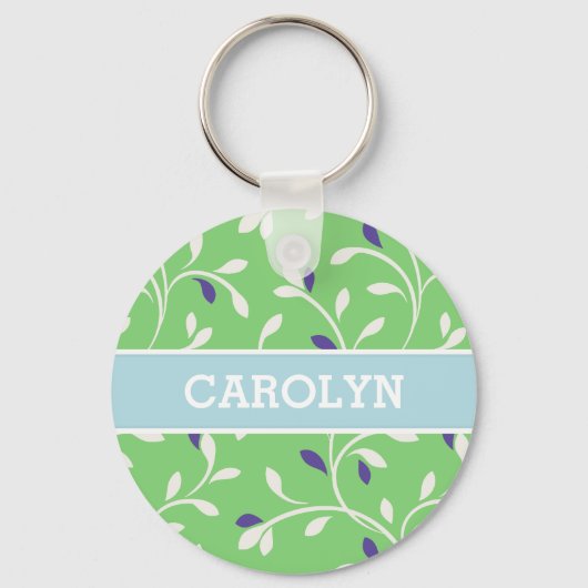 Het leuke moderne groene krullende monogram van sleutelhanger (Voorkant)