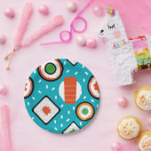 Het leuke naadloze pixelsushi-cartoon patroon beve papieren bordje (Feest)