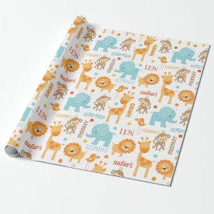 Het leuke Patroon van de Dieren van de Safari van Cadeaupapier