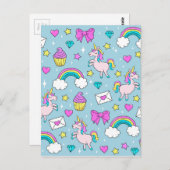 Het leuke Patroon van de Eenhoorn Briefkaart (Voorkant / Achterkant)