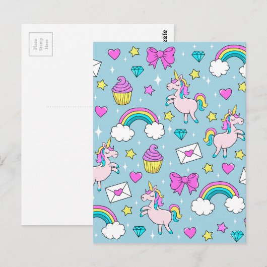 Het leuke Patroon van de Eenhoorn Briefkaart (Voorkant / Achterkant)