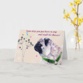 Het leuke Pug en Wenskaart van Bloemen Kaart (Gele Bloem)