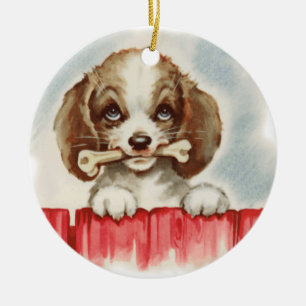Het leuke Puppy van het Spaniel met Been Keramisch Ornament