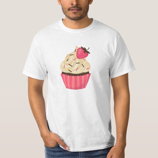 Het leuke Roze bestrooit Aardbei Cupcake T-shirt (Voorkant)