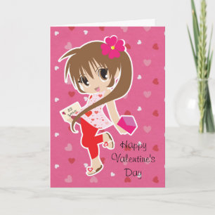 Het Leuke Roze Meisje Chibi van de Valentijnsdag Feestdagen Kaart