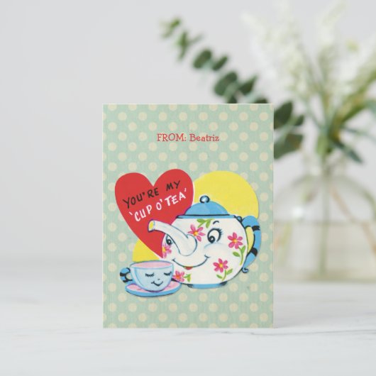 Het Leuke Theestel Retro Valentijn van de kinder Feestdagenkaart (Staand voorkant)