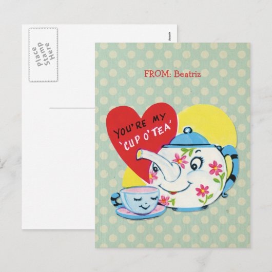 Het Leuke Theestel Retro Valentijn van de kinder Feestdagenkaart (Voorkant / Achterkant)