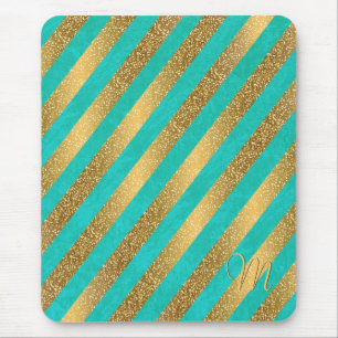 Het leuke trendy goud van monogramstrepen faux muismat