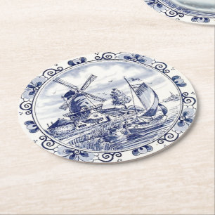 Het leuke Vintage Nederlandse Blauw van Delft van Ronde Kartonnen Onderzetter