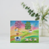 Het leuke volks de kunst van schapenkoeien naïeve briefkaart (Staand voorkant)