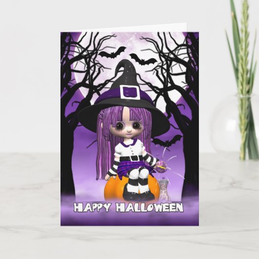 Het leuke Wenskaart van Halloween van de Heks Kaart (Voorkant)
