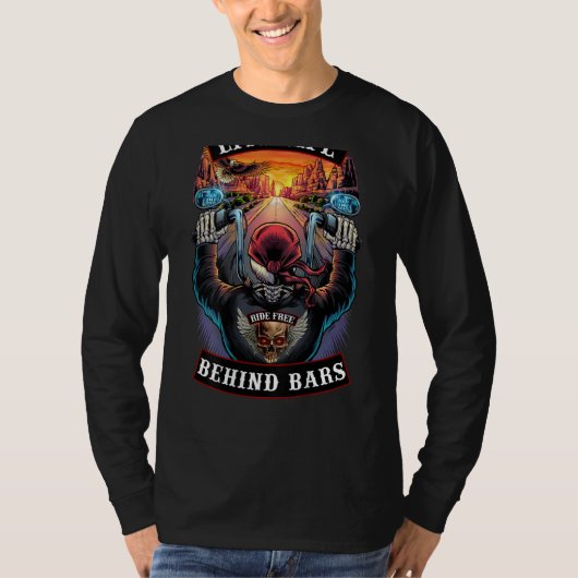 Het leven achter de tralies Motorfiets Biker Skull T-shirt (Voorkant)