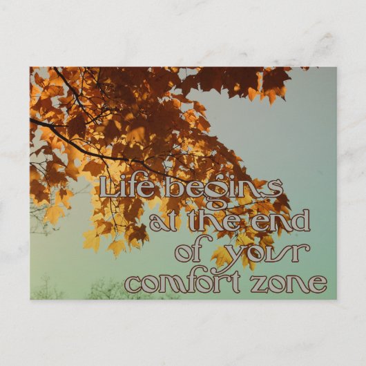 Het leven begint aan het einde van je comfortzone briefkaart (Voorkant)