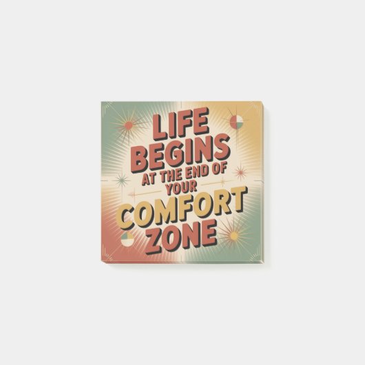 Het leven begint aan het einde van je comfortzone post-it® notes (Voorkant)