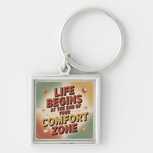 Het leven begint aan het einde van je comfortzone sleutelhanger (Voorkant)
