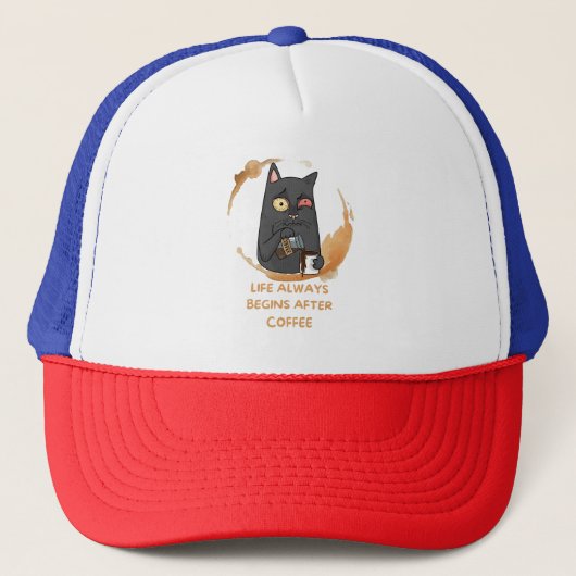 Het leven begint altijd na de koffie trucker pet (Voorkant)