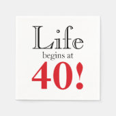 Het leven begint bij 40 kersenrood en zwarte retro servet (Voorkant)