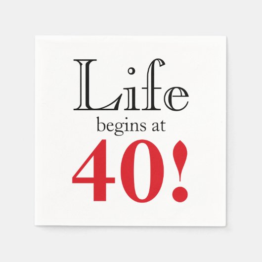 Het leven begint bij 40 kersenrood en zwarte retro servet (Voorkant)