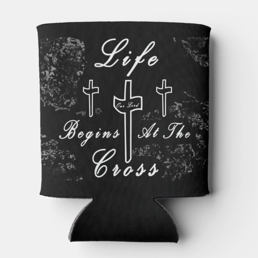 Het leven begint bij het kruis blikjeskoeler (Achterkant)